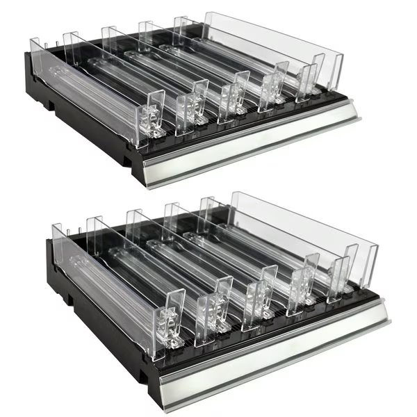 Adjustable Tall Divider Bin Cosmetic Tray w Pushers - Customize Slot Size to Product, Black, 2-Pack, Azar Displays, Mfr#: 225830-TALL-BLK-2PK